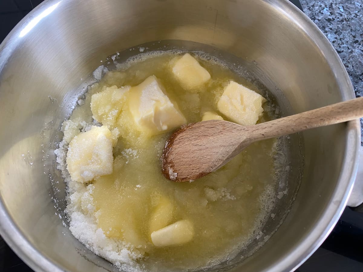 heating butter and sugar together