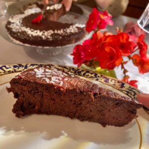 slice of moist chocolate cake with beetroot - a homemade red velvet cake without the colouring