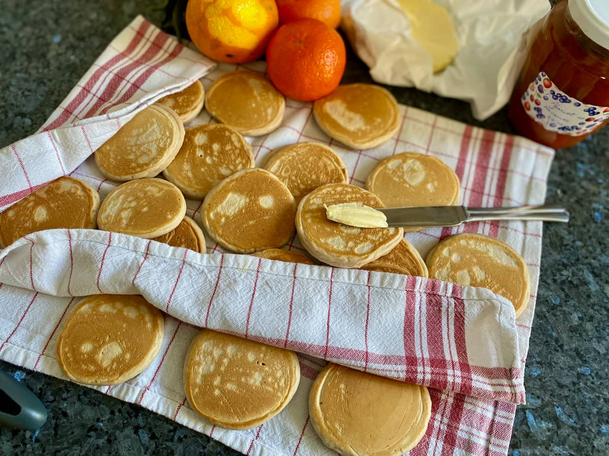 scotch pancakes in a tea towel