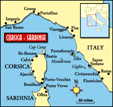 map of corsica between France and Italy
