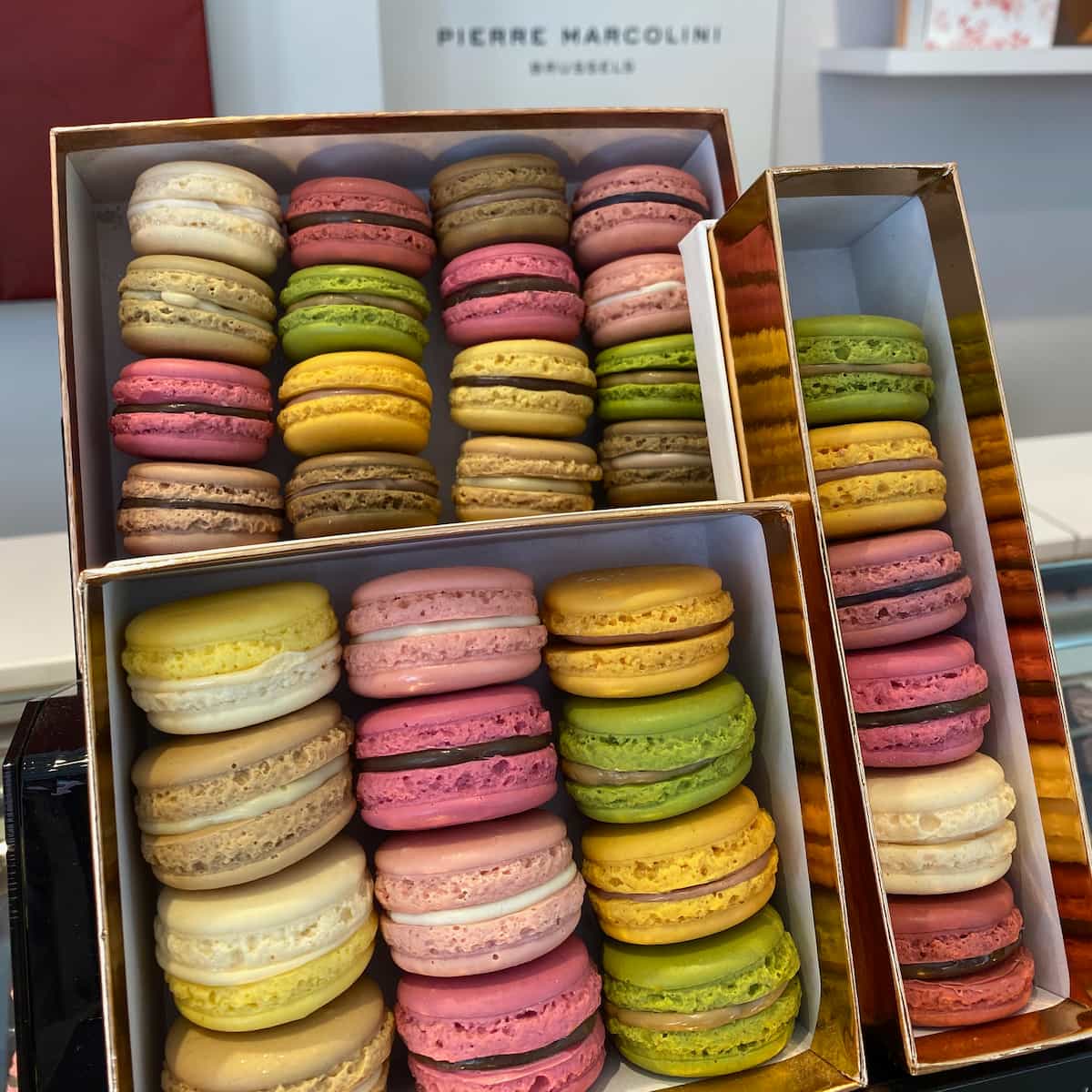macarons on show as decorations in a box
