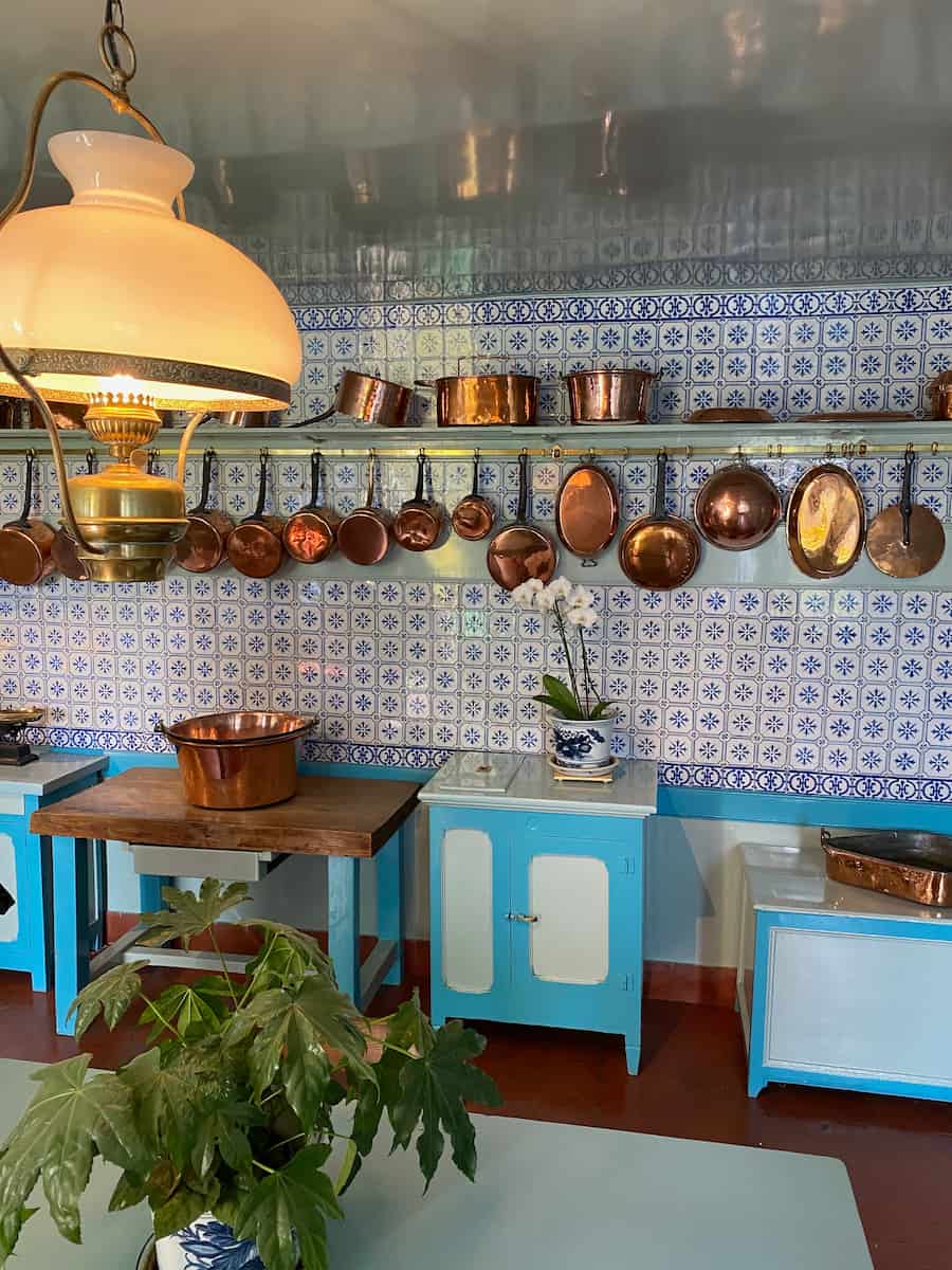 copper pots and pans in an old French kitchen