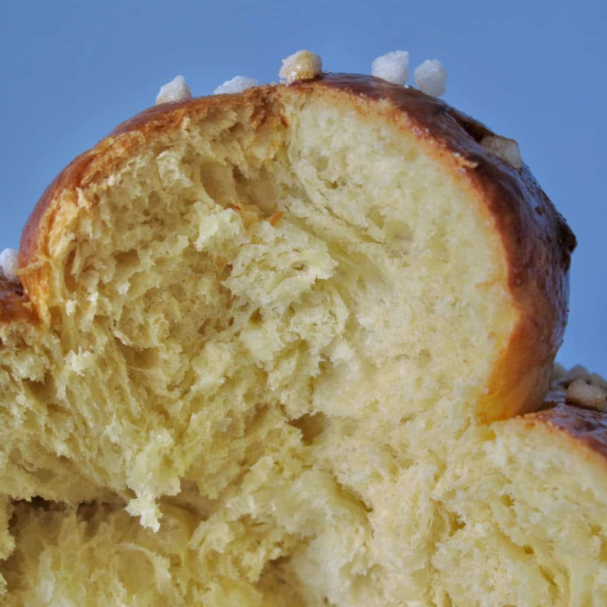 fluffy brioche cut in two