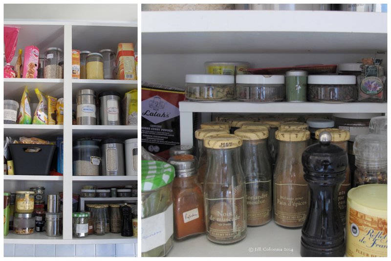 kitchen cupboard organisation with raised shelving for spices