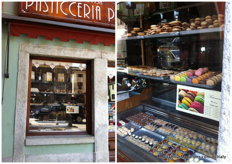 Italian pastry shop window with macarons