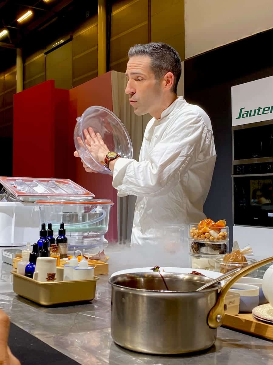 food scientist demonstrating with liquid nitrogen