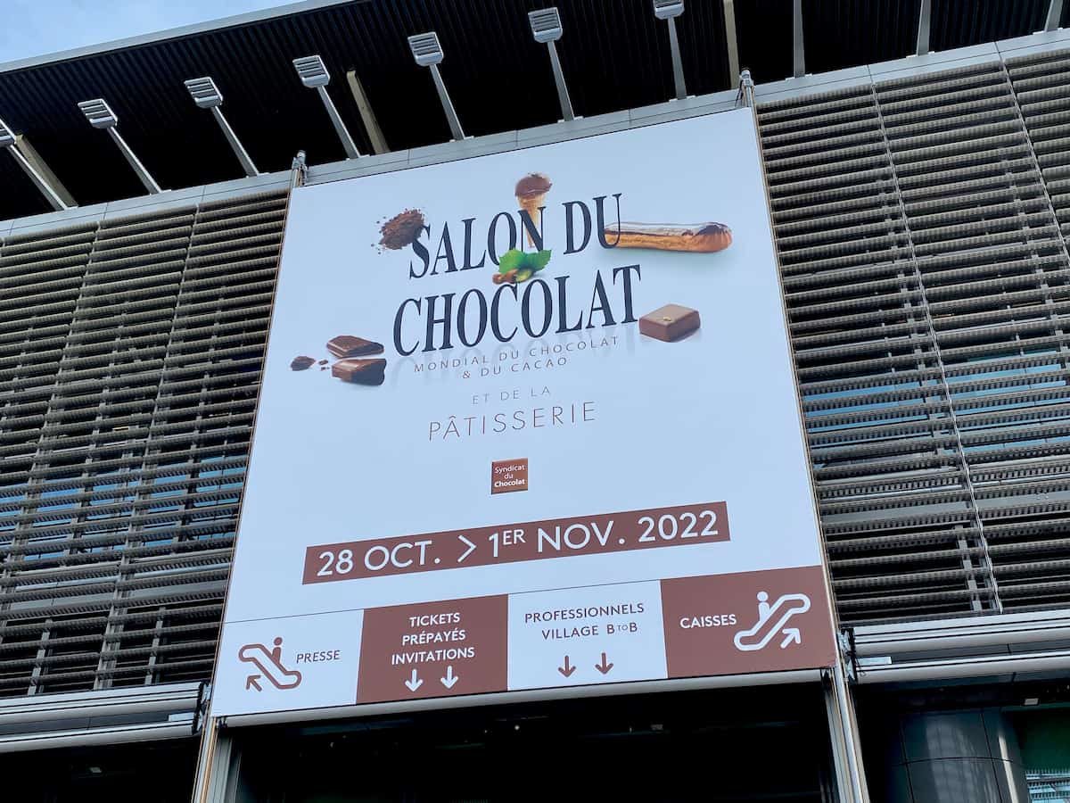 huge sign in French for the salon du chocolat in Paris