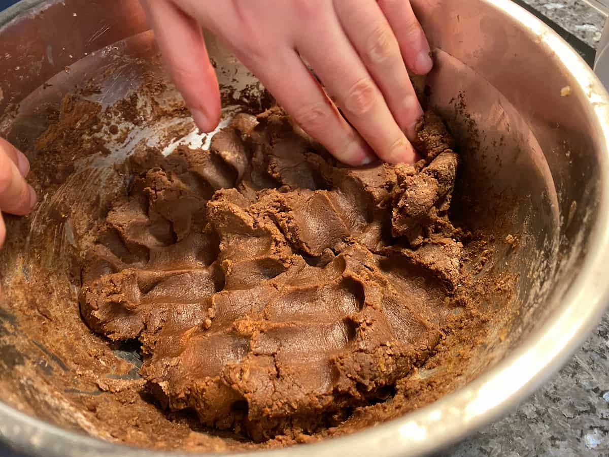 playing with chocolate brownie cookie dough