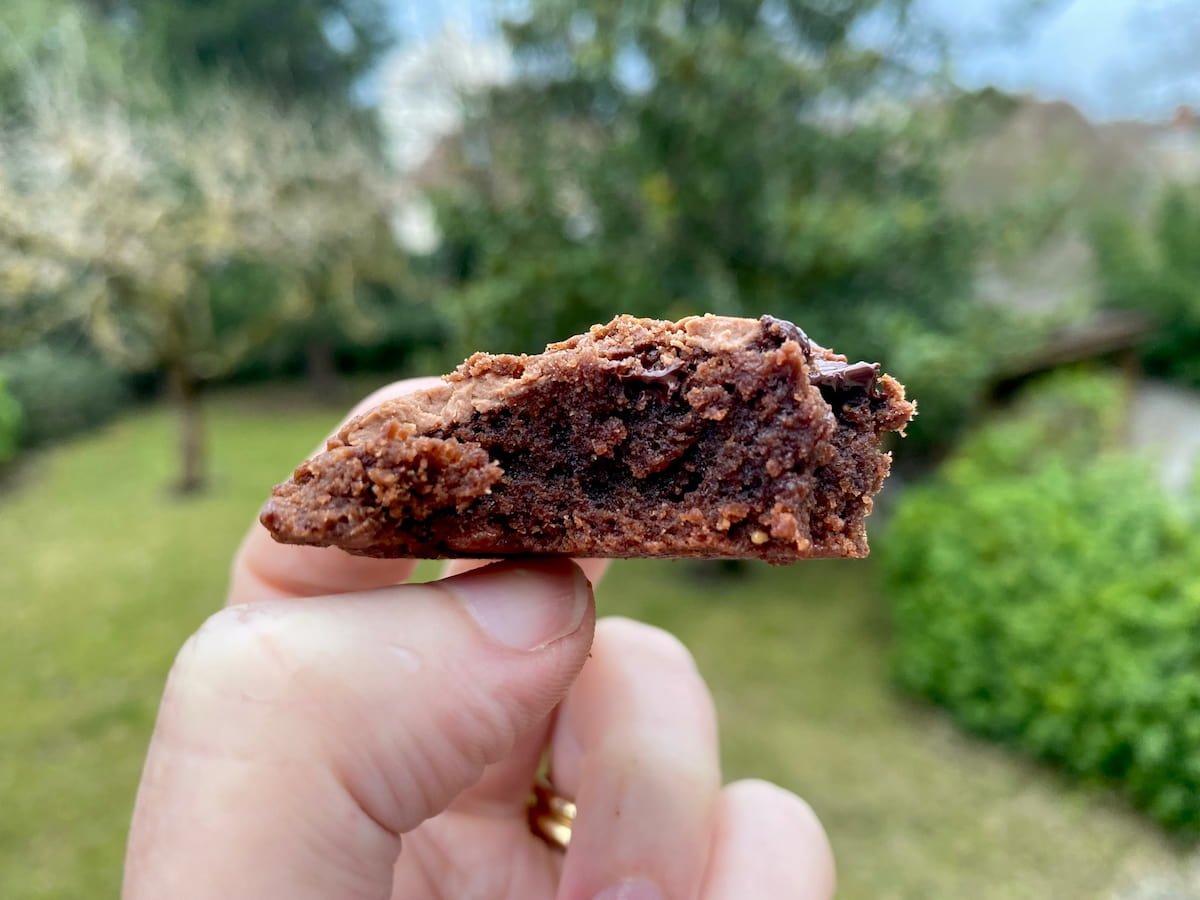 inside of a fudgy chocolate brownie cookie