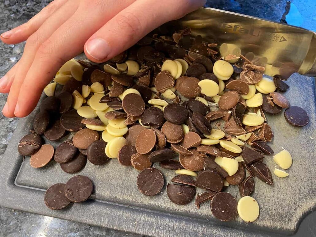 cutting 3 kinds of chocolate drops