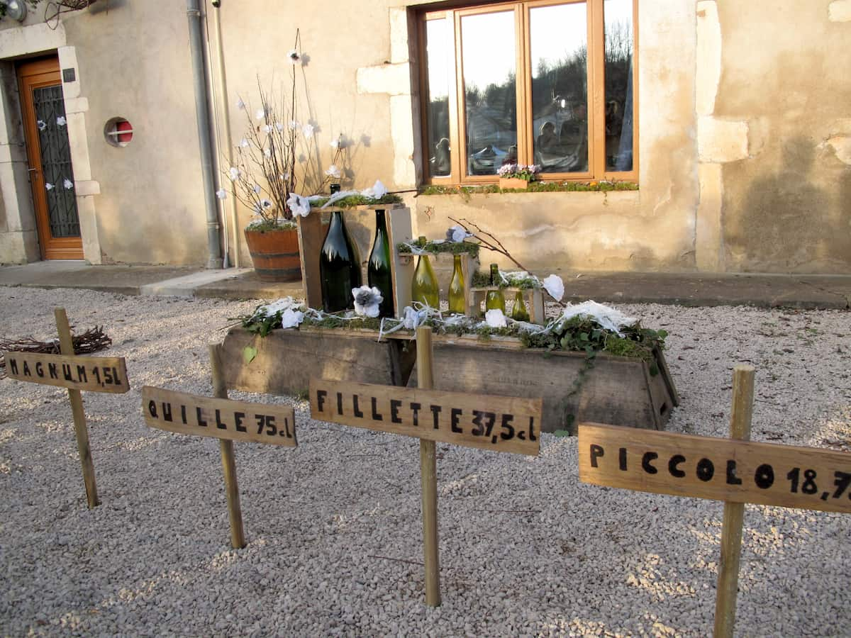 French signs describing sizes of wine bottles in France