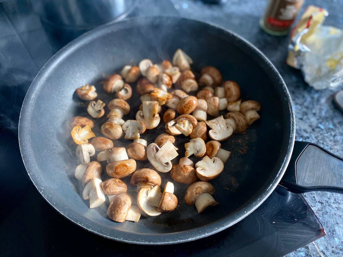 My favourite French butcher in Le Vésinet near Paris Frying mushrooms
