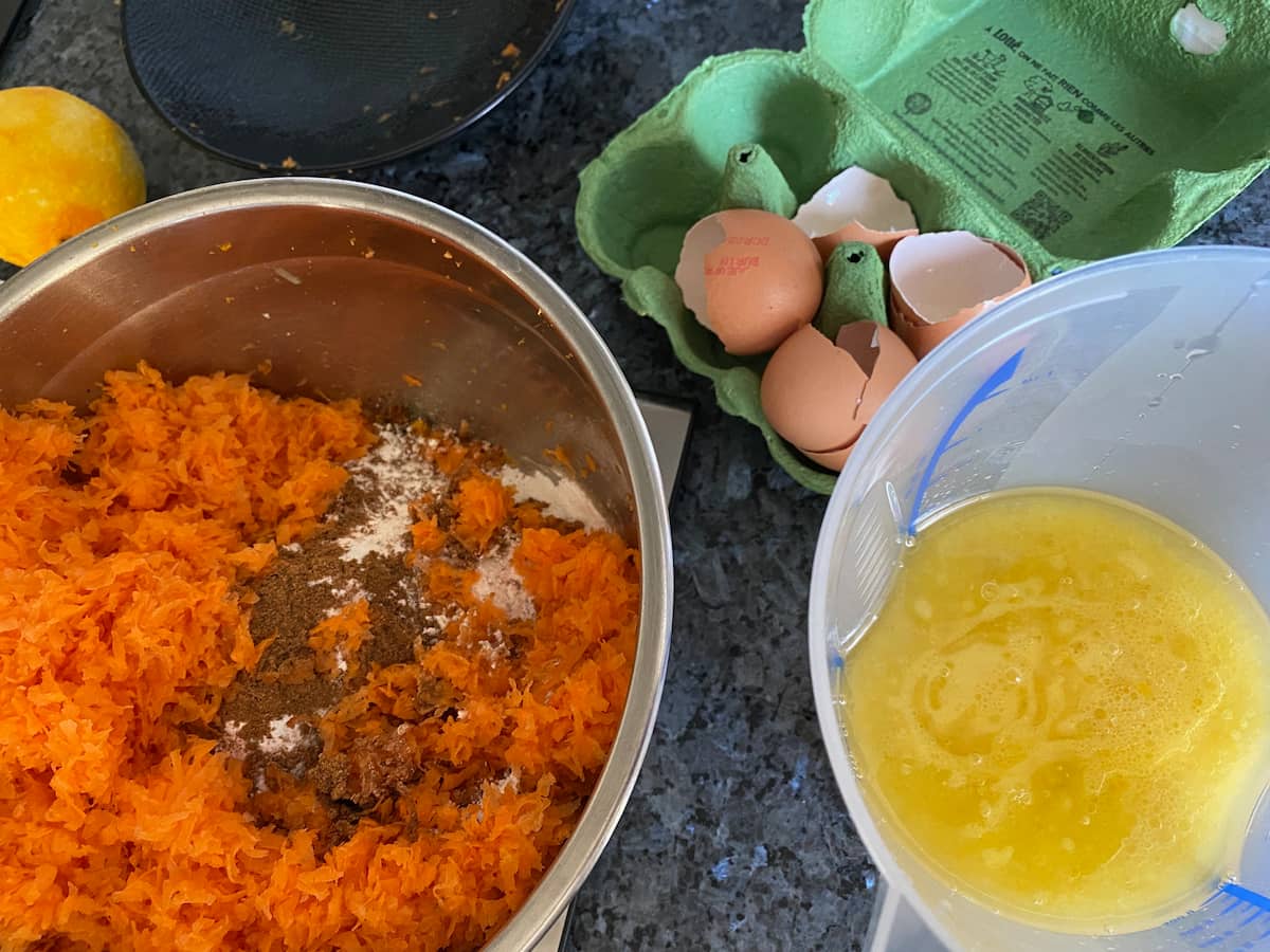 Making carrot cake muffins