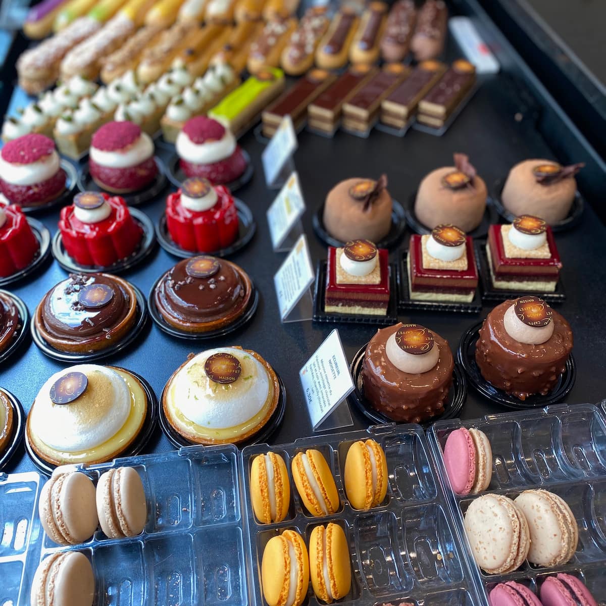 pastries like works of art in a paris patisserie