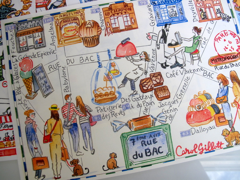 Rue du Bac map in watercolor by Carol Gillott