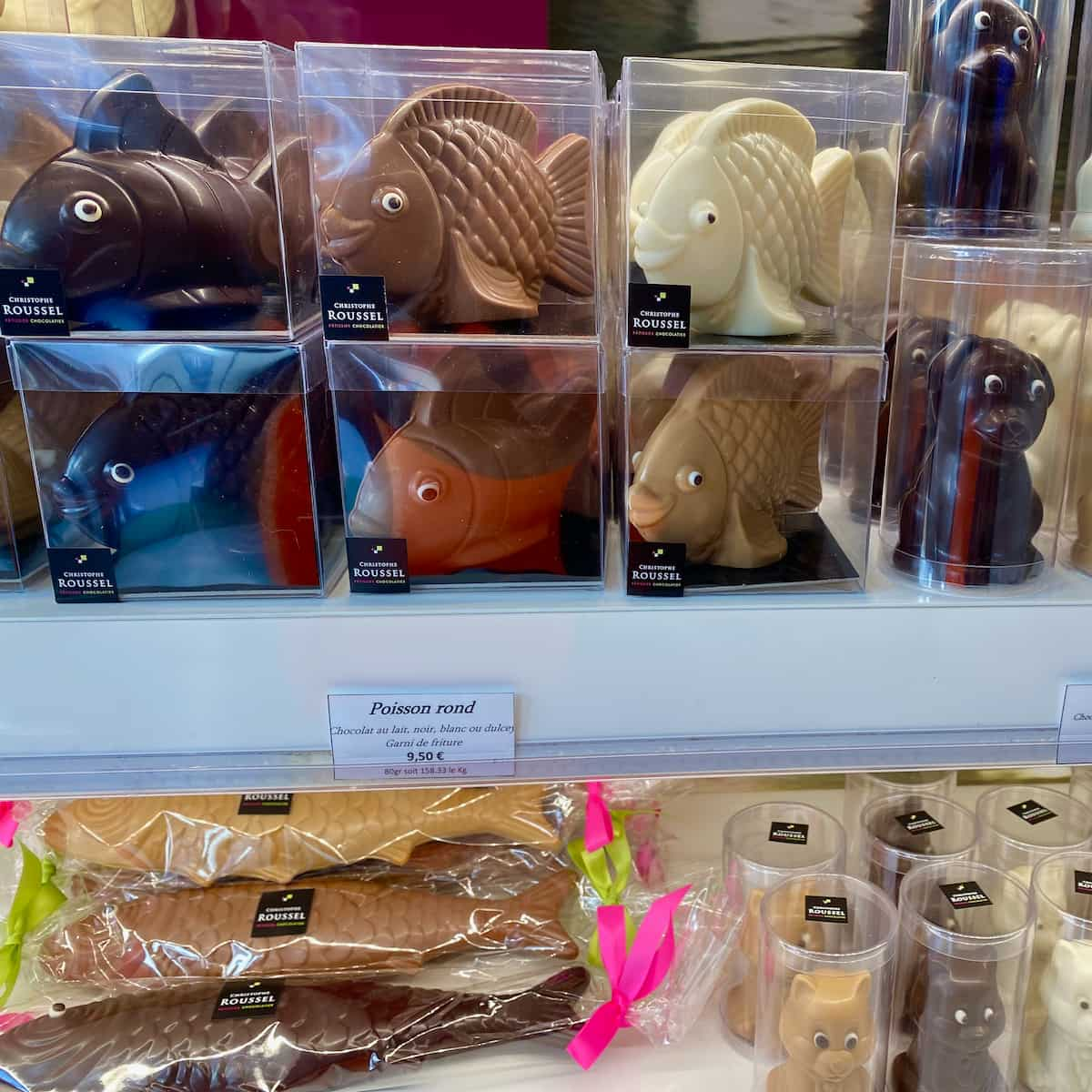 window of chocolate fish