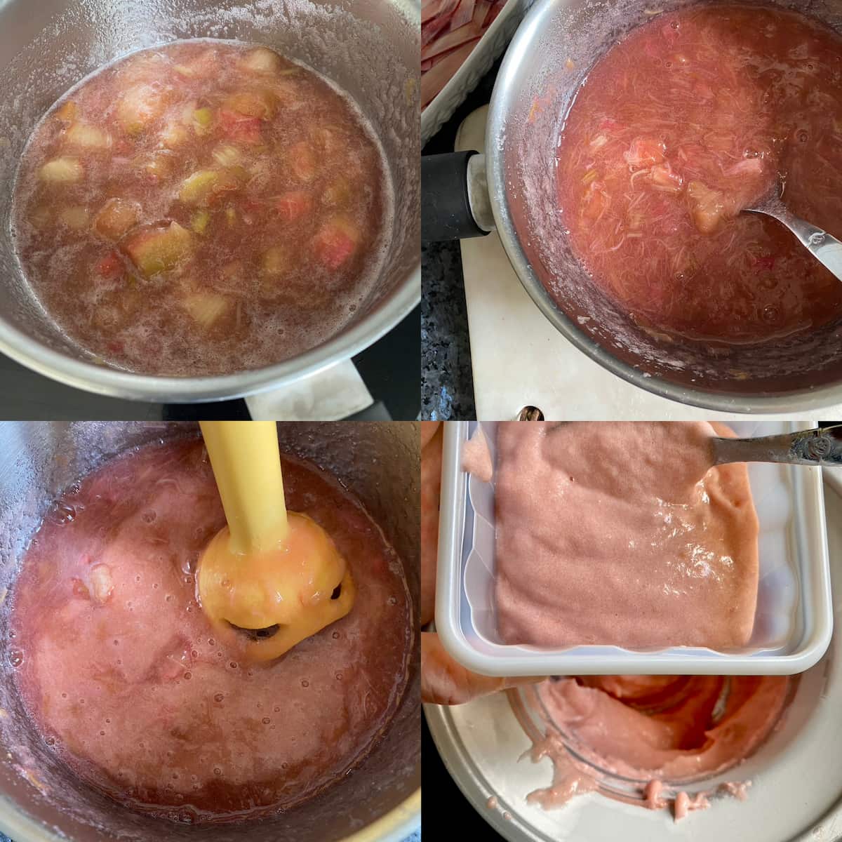 stewing rhubarb slices, blend to a purée then freeze