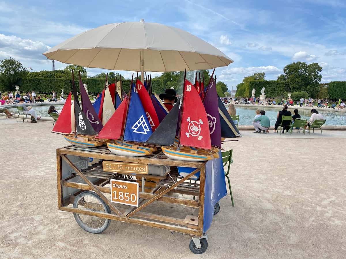 historical wooden sailing boats for rent in summer in the Tuileries Garden