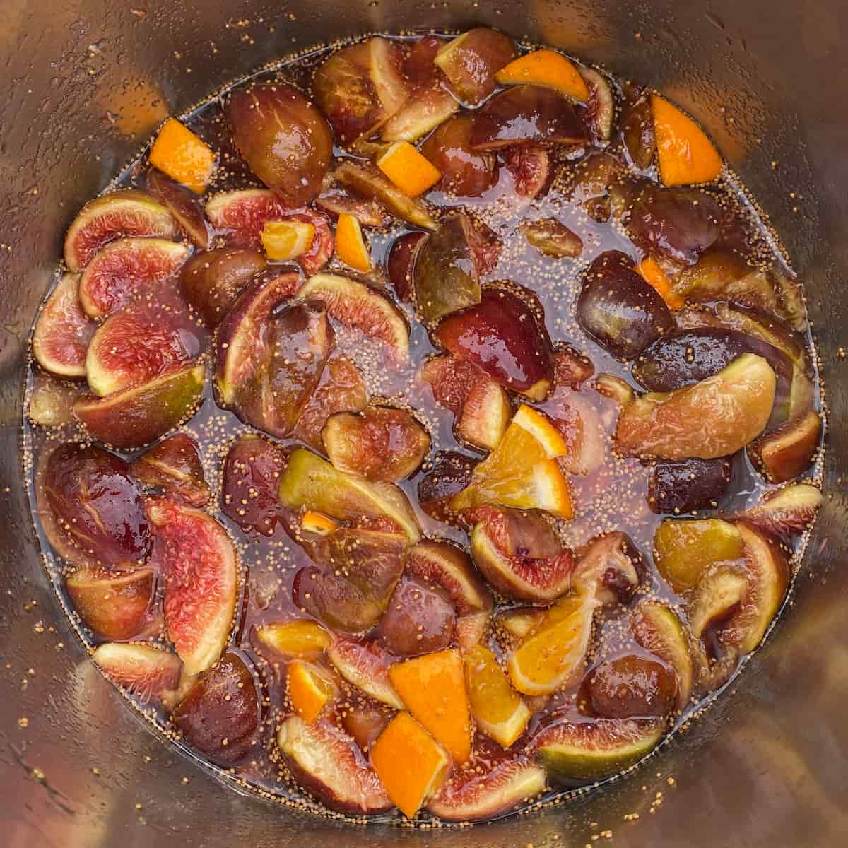 chopped figs and oranges macerating in sugar