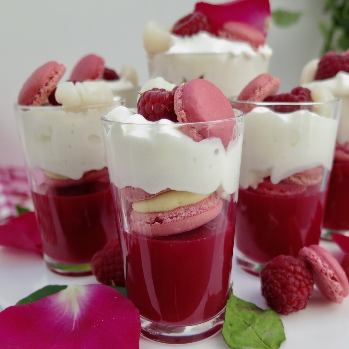 mini macaron raspberry trifles