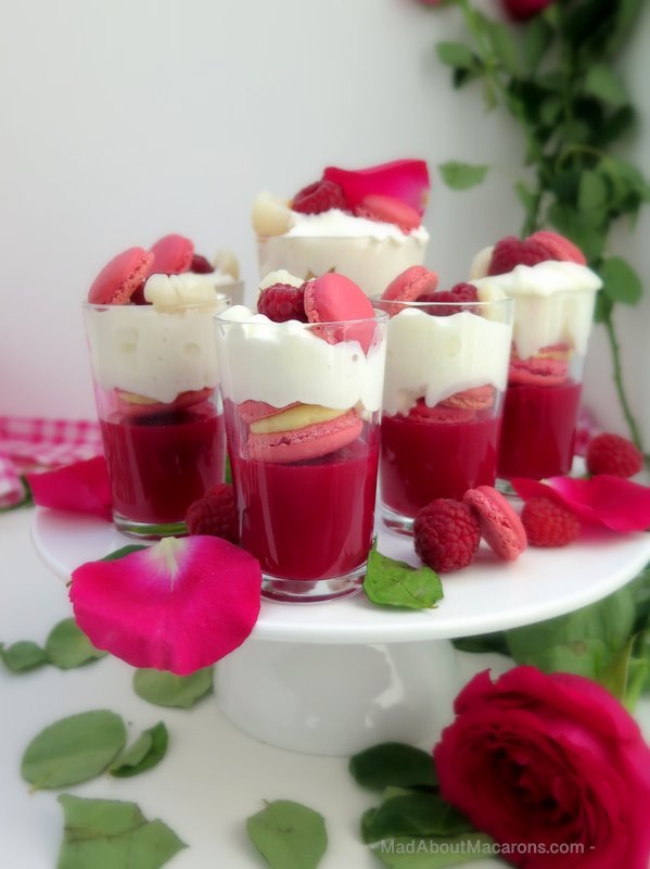 Raspberry rose macaron trifles #rosemacarons