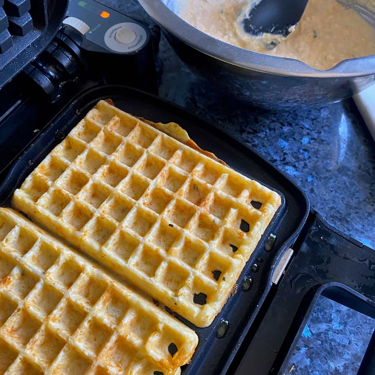 cheese waffles in waffle iron
