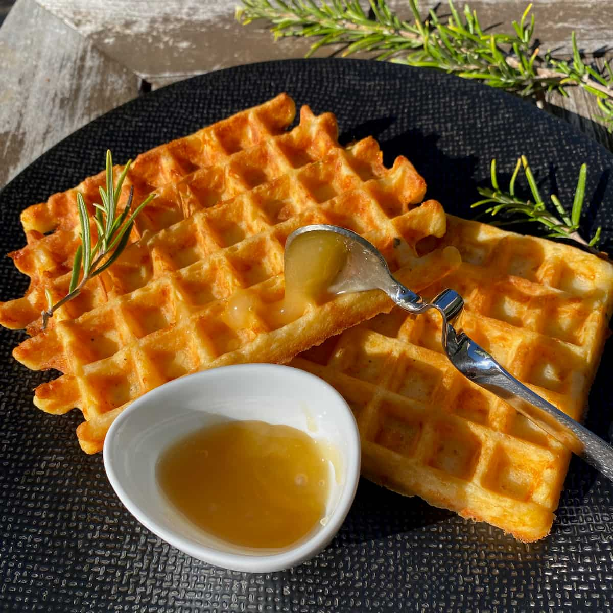 waffled hash browns with rosemary - a hint of rosemary