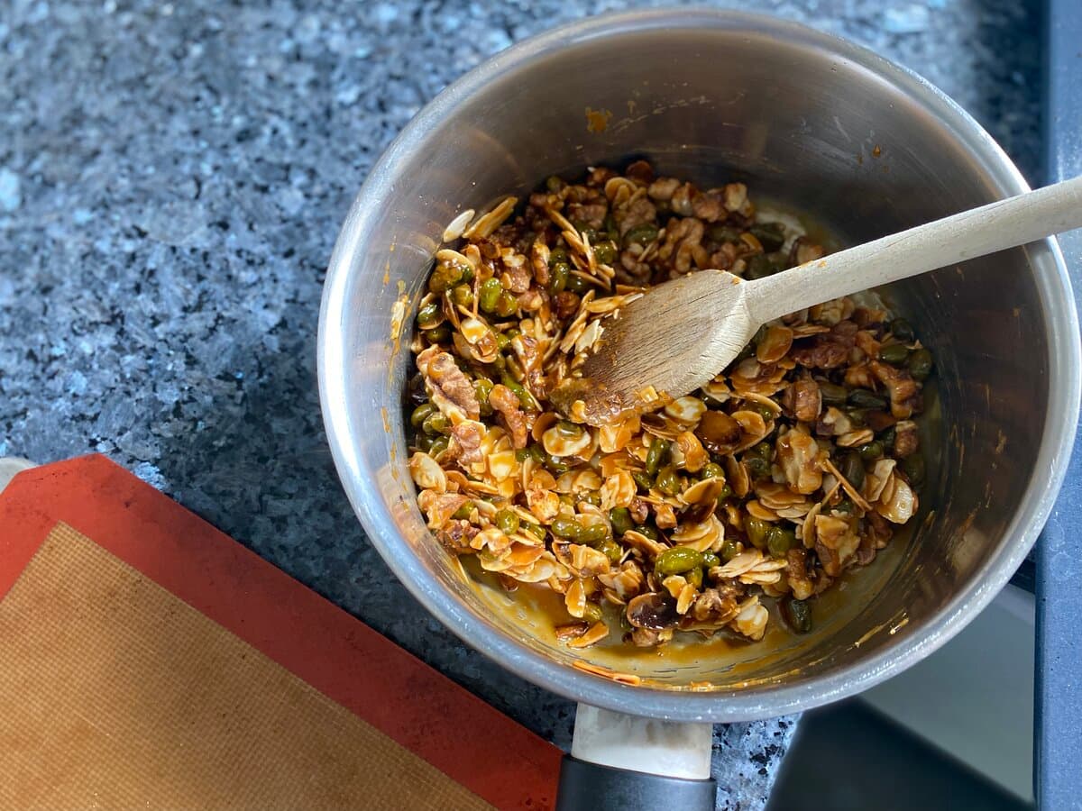 pan of caramelised nuts