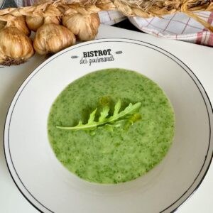 bowl of rocket soup with smoked garlic