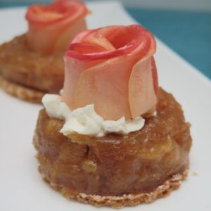 individual tart tatins with apple rose on top