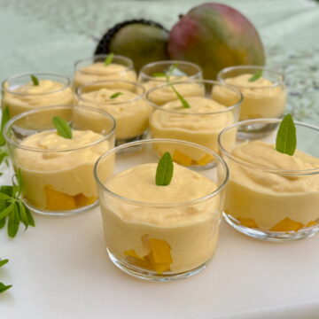 mango cream dessert made with fresh mangos, whipped cream, coconut milk, vanilla and lime