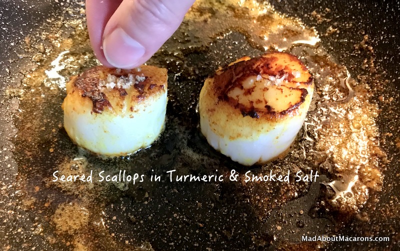 seared scallops in turmeric and smoked salt
