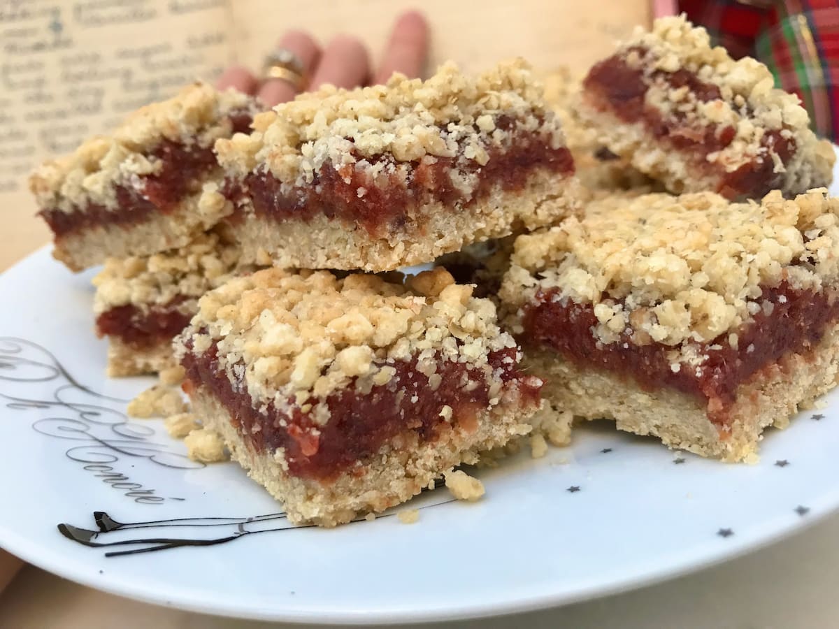 date and oat squares on a plate