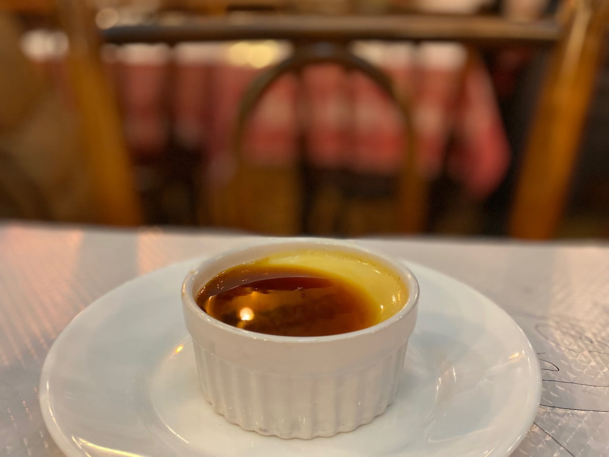 caramel custard in ramekin Paris restaurant