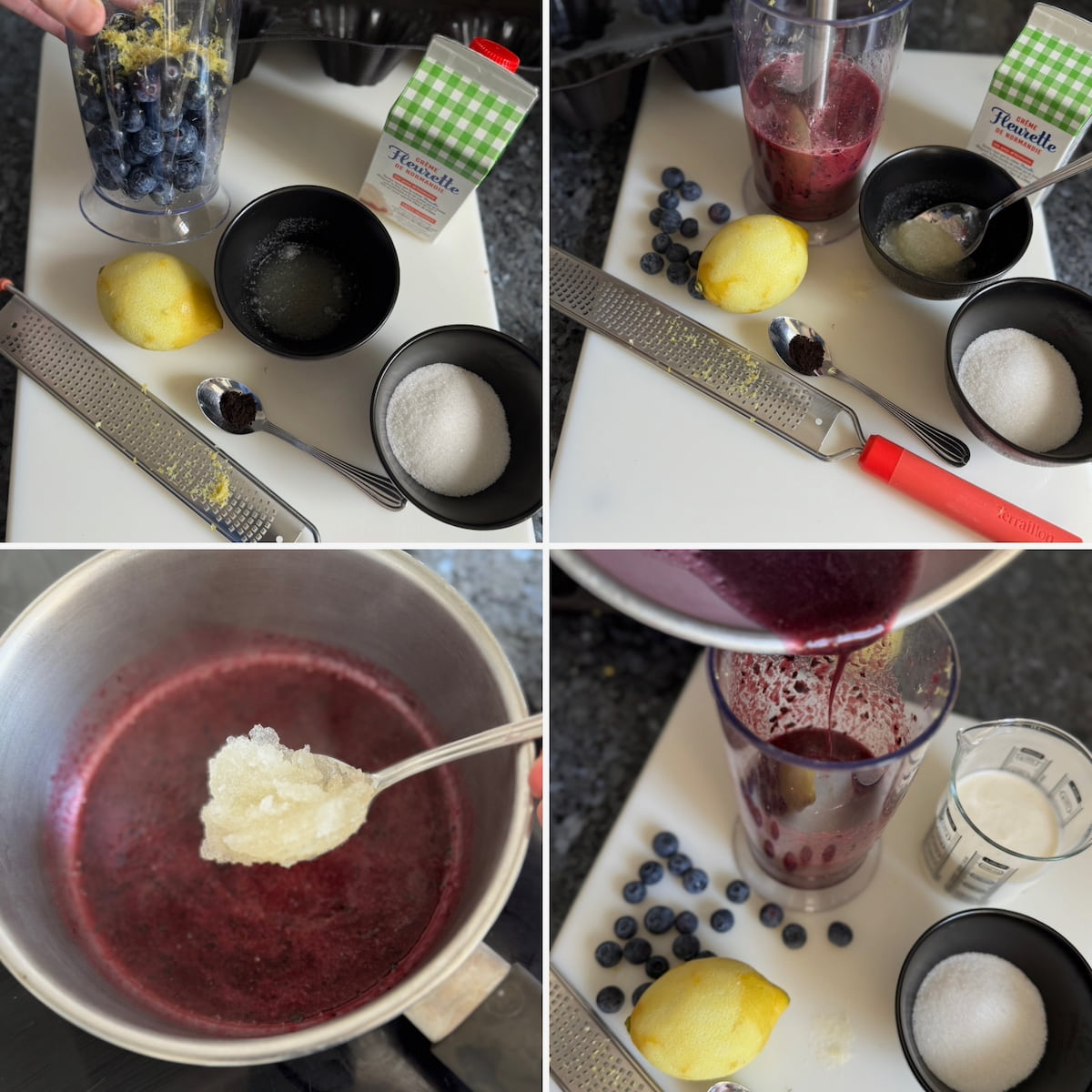 recipe methods to make a Bavarian cream or Bavarois with blueberry and lemon purée, gelatine and cream