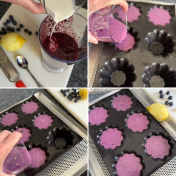 Bavarian cream recipe steps with blueberries and lemon
