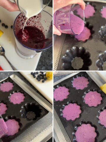 Bavarian cream recipe steps with blueberries and lemon