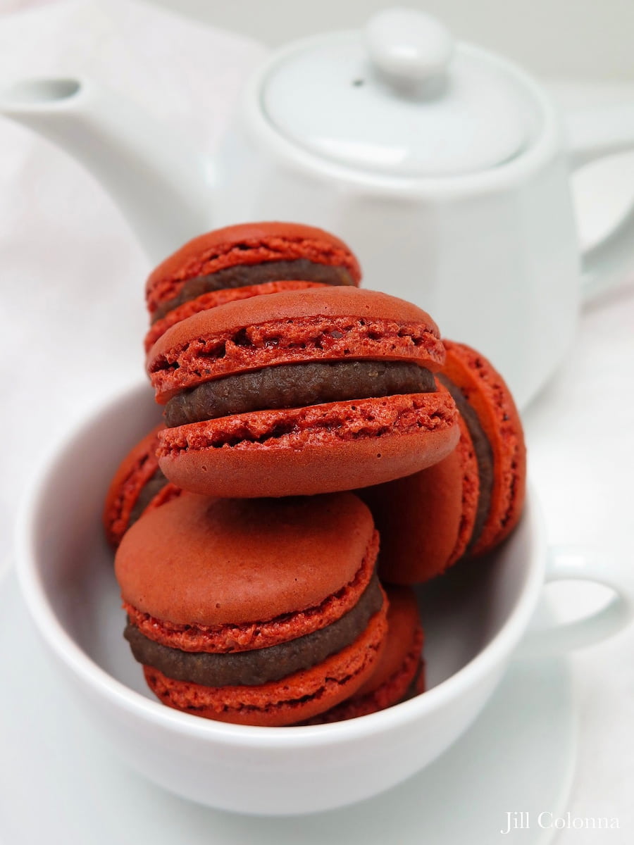 cup of sticky toffee macarons