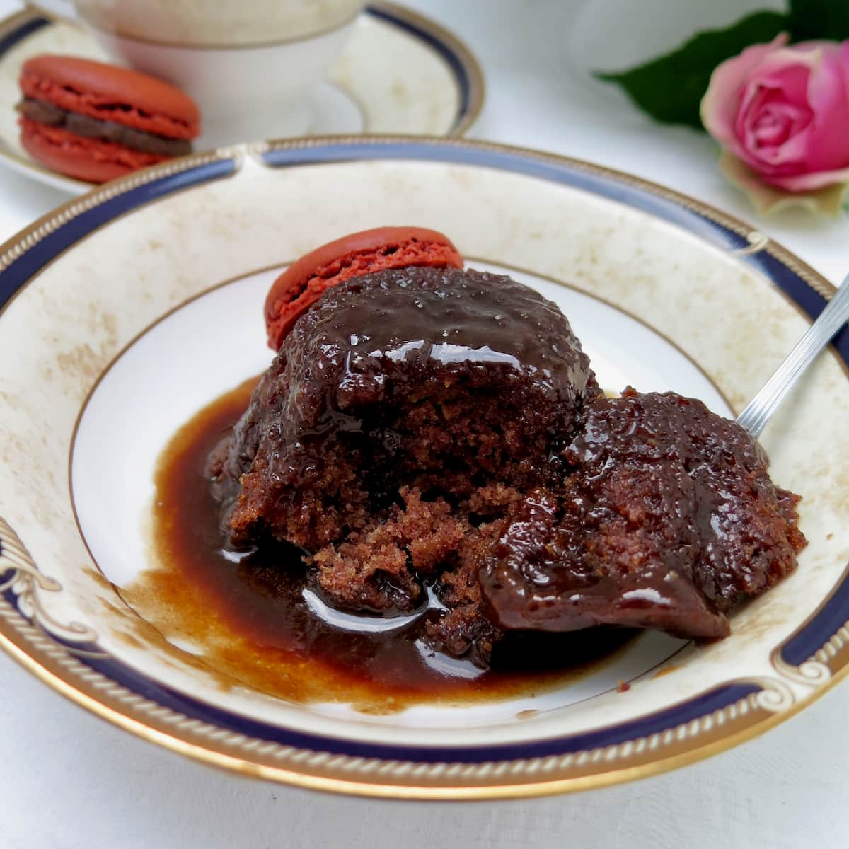 lush pudding in a pool of dark toffee sauce