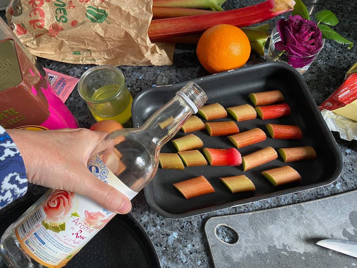 pre-roasting rhubarb chunks with orange