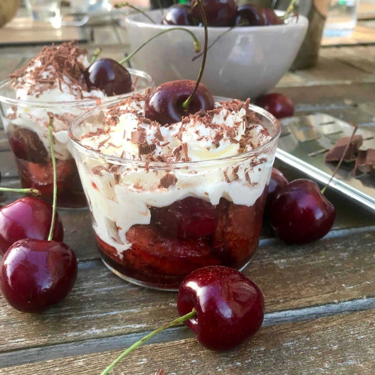 cherry chocolate cream macaron trifles