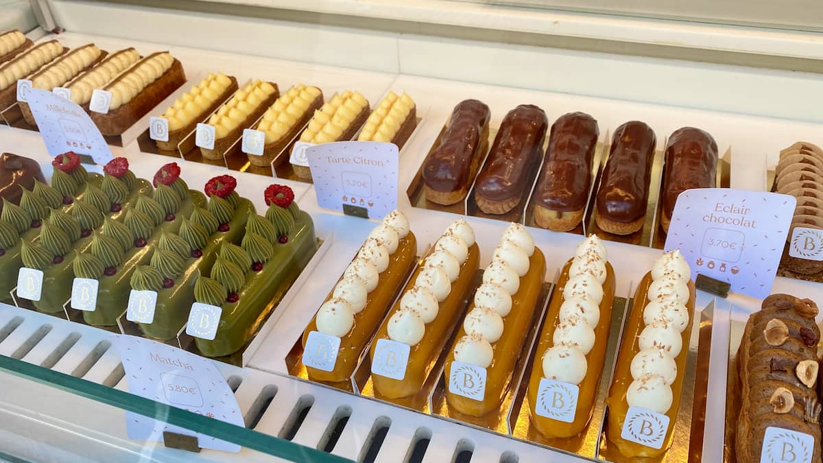 French pastries in a window