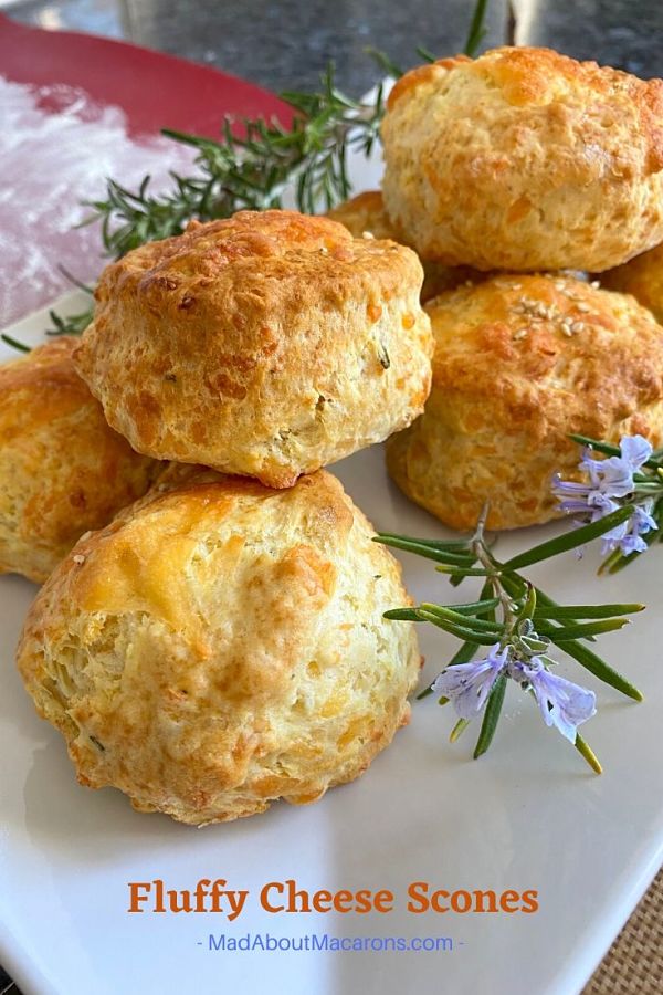Classic scones with sprigs of flowering rosemary