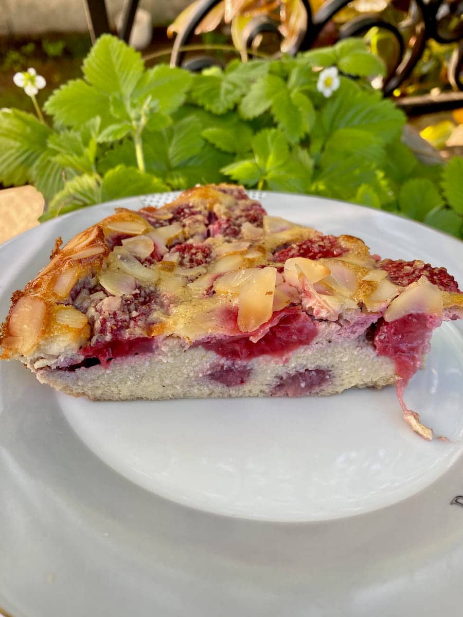 slice of strawberry custard cake