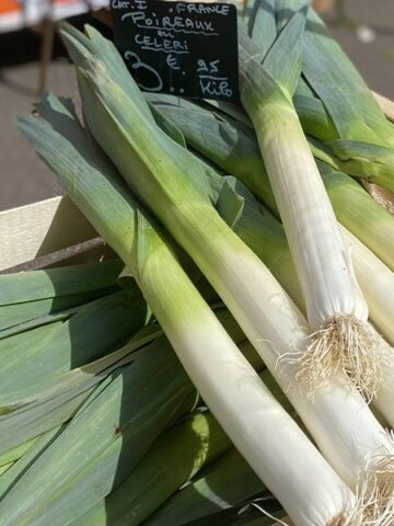box of leeks at the French market