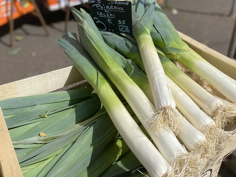 box of leeks at the French market