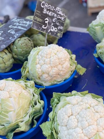cauliflowers in bowls at the French market