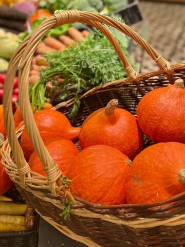 basket of French potimarron pumpkins, most popular in France