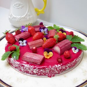 glazed upside down almond tart with strawberries