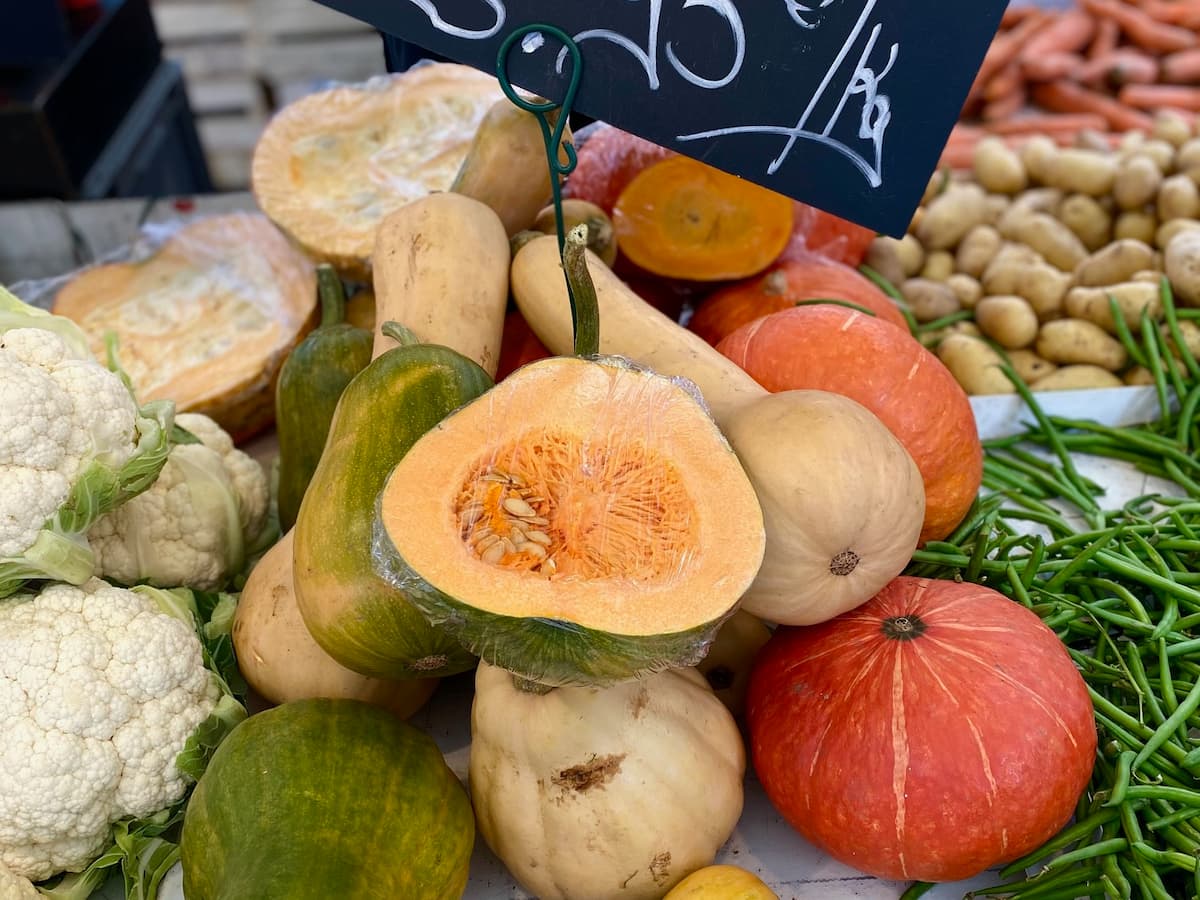 various pumpkins at the French market